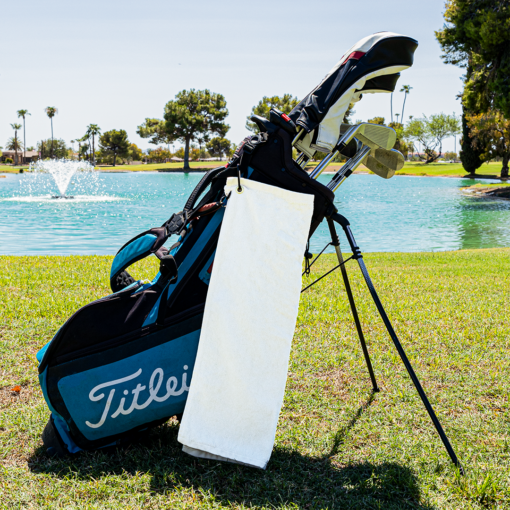 white golf towel with no logo on golf bag